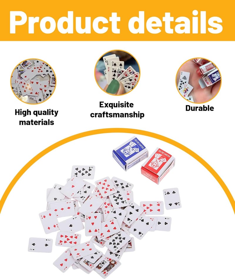 Buildcon طقم بطاقات لعب مصغرة 2 مجموعة، بطاقات سوبر إمبلس المصغرة للسفر، بطاقات بوكر بحجم الجيب مع 54 ورقة لكل مجموعة، حجم مصغر للألعاب، الحيل السحرية، وزينة منزل الدمى - Image 2