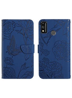 زبون جراب هاتف Honor 9X Lite مصنوع من الجلد المنقوش بنقشة زهور الفاوانيا والفراشات  - Image 1