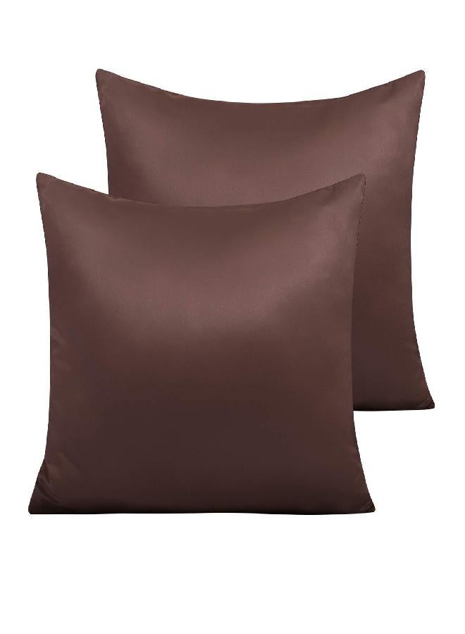 NTBAY NTBAY Zippered Satin Pillow Cases for Hair and Skin, Luxury Standard Hidden Zipper Pillowcases Set of 2, 20x26 Inches, Dark Brown  - Image 1