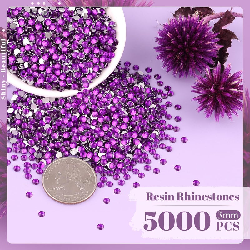 BELLEBOOST 5000PCS 3mm Resin Dark Purple Rhinestones in Bulk (Dark Violet), Bedazzling Flatback Crystals for Crafts DIY Nail Decoration, Gems for Tumbler Shoes Clothing Fabric - Image 2