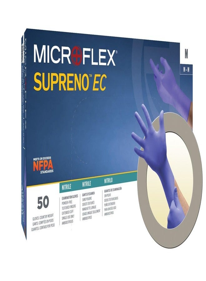 Ansell MICROFLEX Supreno EC SEC-375 Thick Disposable Nitrile Exam Gloves Extended Cuff for Automotive, Heathcare, Life Sciences, Medium (7.5-8.0) Violet Blue (Box of 50) - Image 2