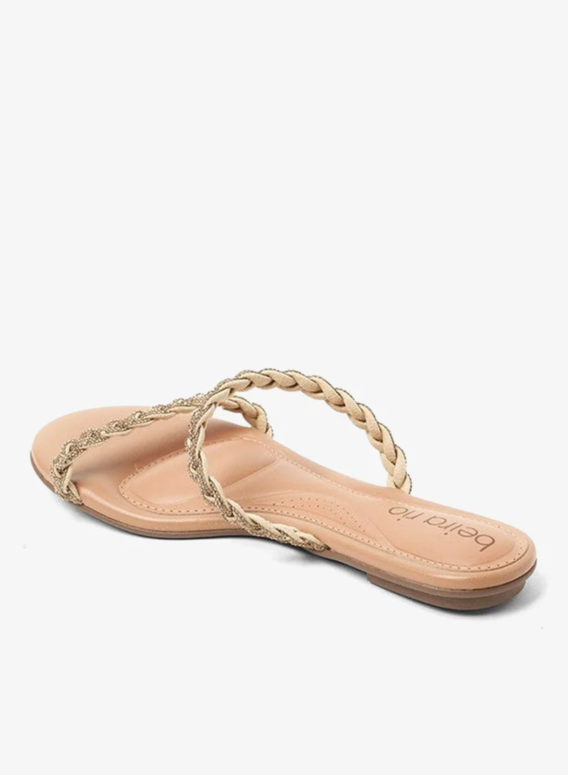Beira Rio  Beira Rio Ladies Flat Sandals Golden | Made In Brazil for Women | Best Price UAE