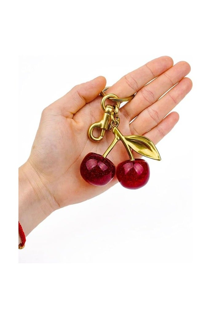 خاجول إكسسوار الكرز اللامع مع حلقة المفتاح، من الراتنج والمعدن للحقائب والمحافظ - Image 5