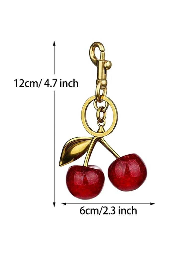 خاجول إكسسوار الكرز اللامع مع حلقة المفتاح، من الراتنج والمعدن للحقائب والمحافظ - Image 3