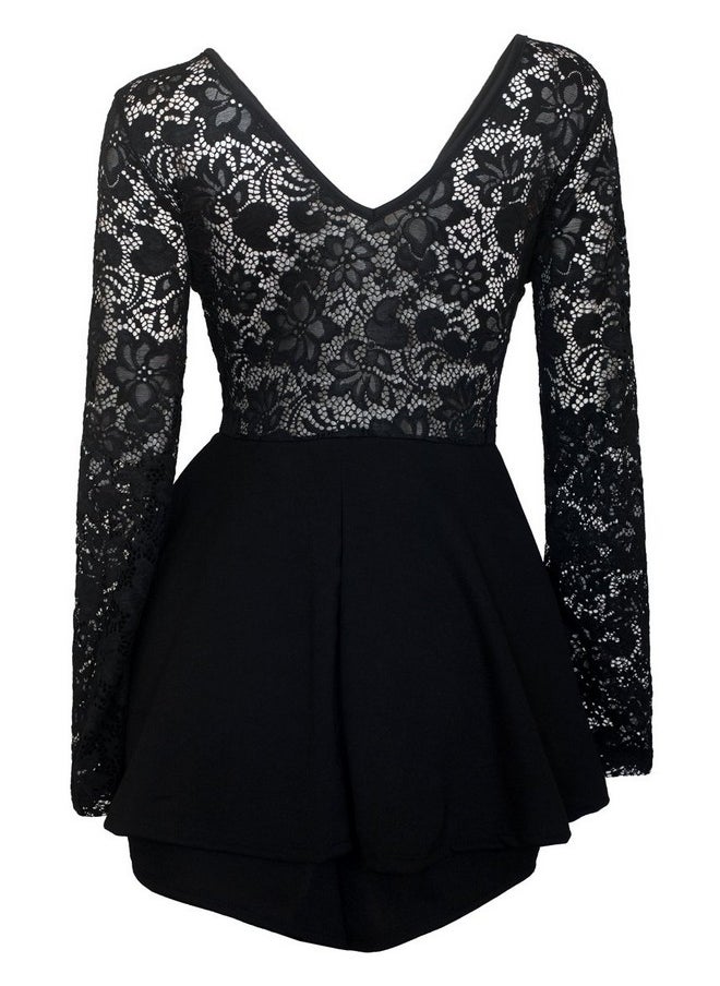 eVogues Apparel - eVogues Plus Size Lace Overlay Romper Dress Black - 1X - Image 1