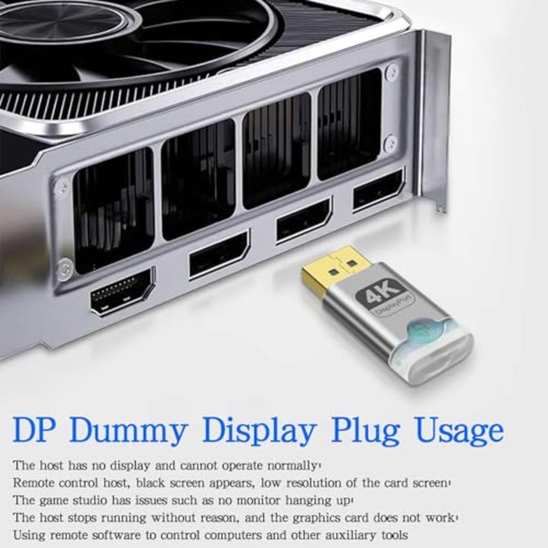 4K DisplayPort Dummy Plug EDID Emulator محول عرض شبح مقطوع الرأس مع مؤشر LED، شاشة افتراضية لسطح المكتب البعيد، تعدين GPU، إعداد الكمبيوتر بدون رأس يدعم 3840x2160@60 هرتز - عبوتان - Image 5
