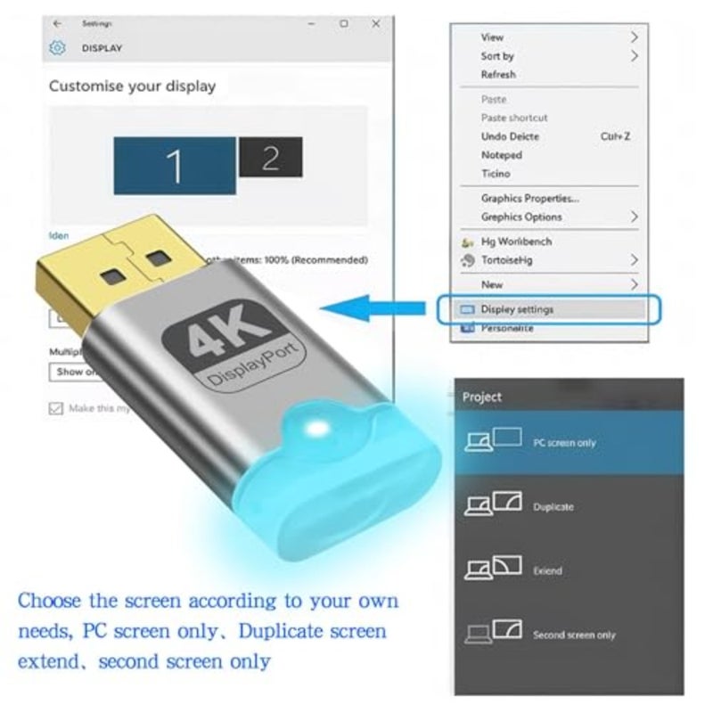 4K DisplayPort Dummy Plug EDID Emulator محول عرض شبح مقطوع الرأس مع مؤشر LED، شاشة افتراضية لسطح المكتب البعيد، تعدين GPU، إعداد الكمبيوتر بدون رأس يدعم 3840x2160@60 هرتز - عبوتان - Image 3