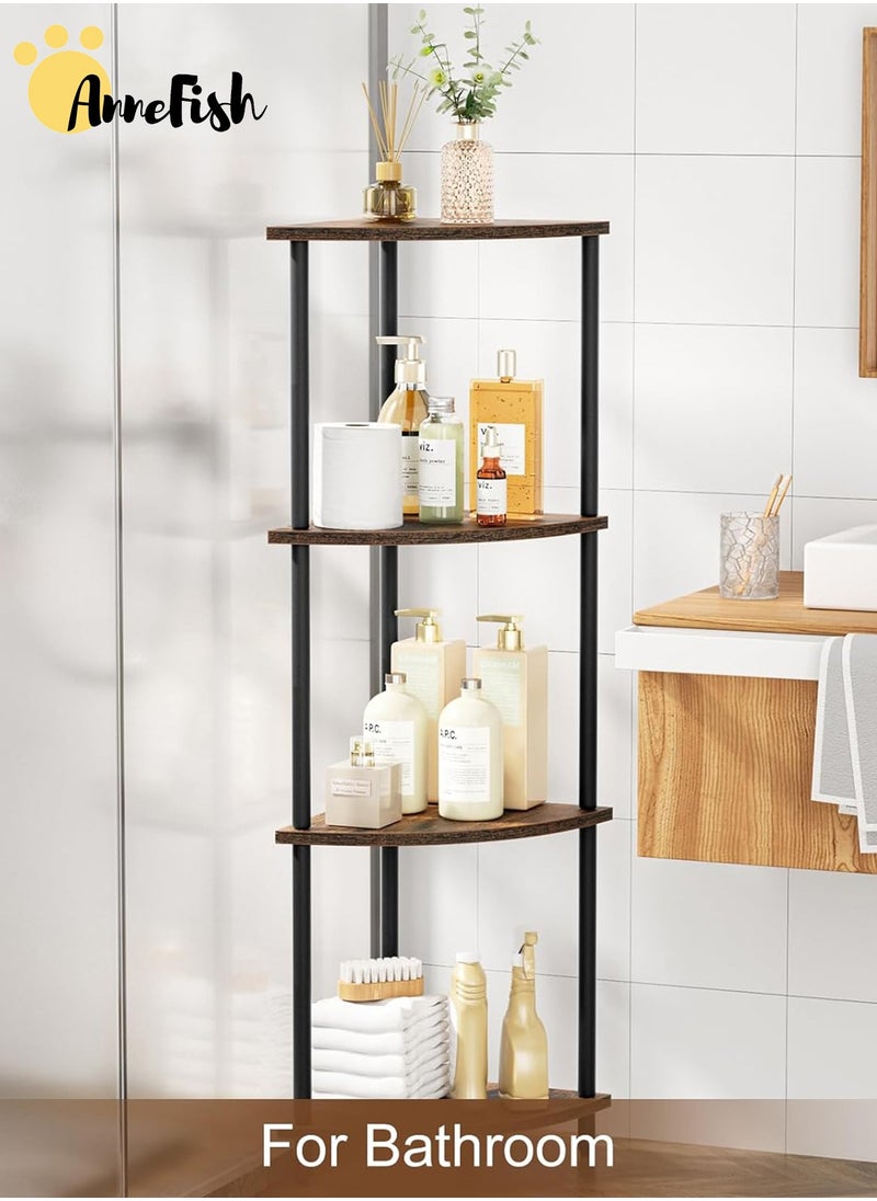 AnneFish 4Tier Corner Shelf Stand Industrial Corner Bookshelf With Metal Frame Plant Corner Display Shelf Corner Bookcase For Bedroom Living Room Rustic Brown  - Image 4
