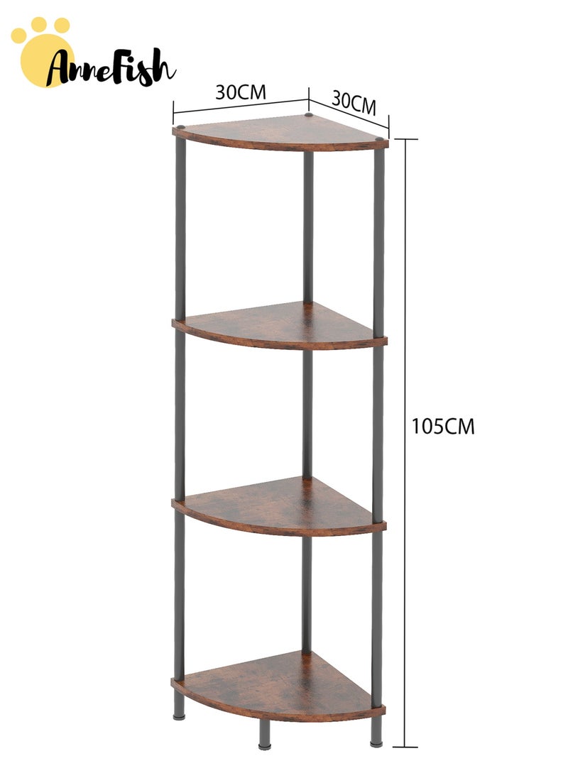 AnneFish 4Tier Corner Shelf Stand Industrial Corner Bookshelf With Metal Frame Plant Corner Display Shelf Corner Bookcase For Bedroom Living Room Rustic Brown  - Image 2
