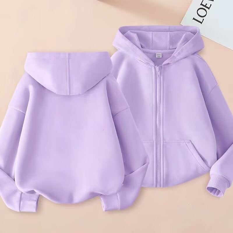 Boys And Girls Thin Cardigan Fashion Hooded Sweater Middle And Big Children Solid Color Casual Coat Zipper Sweater Trendy - Image 1