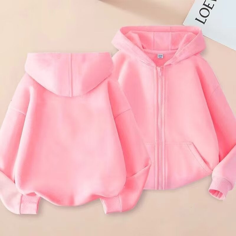 Boys And Girls Thin Cardigan Fashion Hooded Sweater Middle And Big Children Solid Color Casual Coat Zipper Sweater Trendy - Image 2