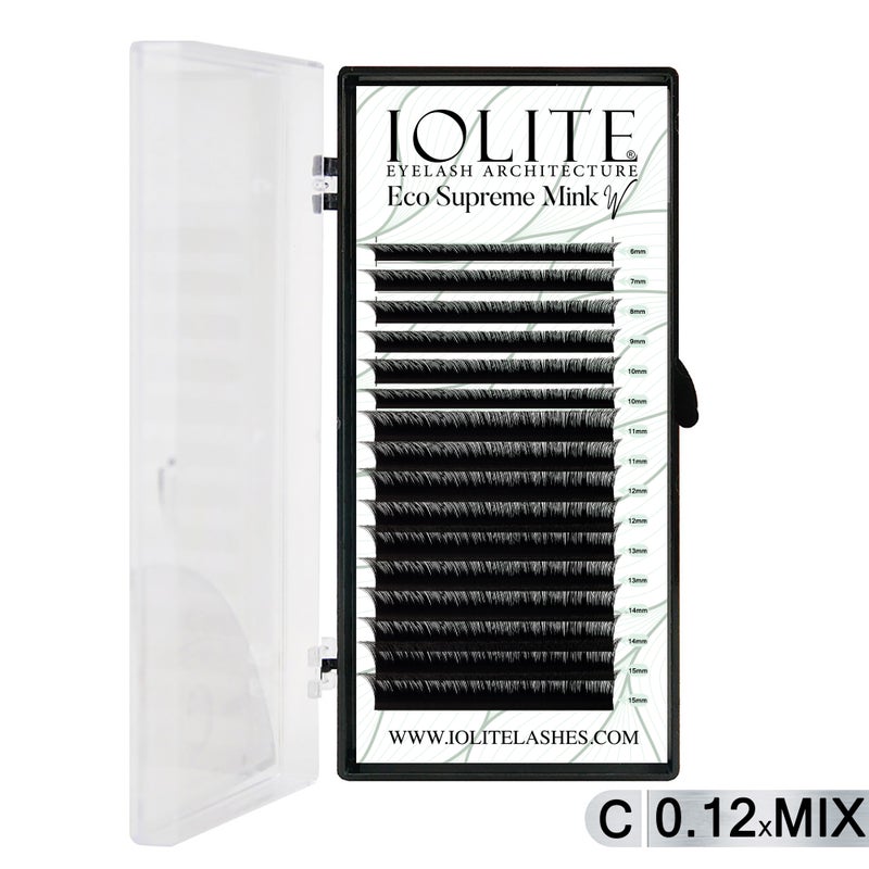 Iolite Eco Supreme Mink W Lashes C Curl – 0.12T Mix & 6mm–15mm | Pre-Fanned Volume Lash Extension Trays for Professional Lash Artists ISMWC12T