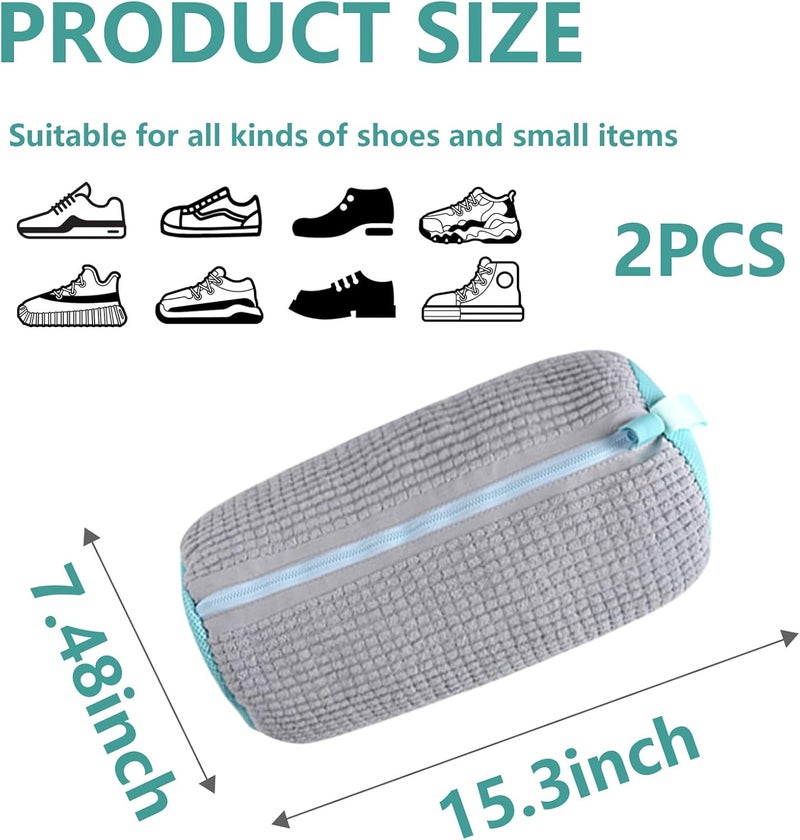 FUULOXE 2 Pcs Shoe Washing Machine Bags Laundry Shoe Bags With Self-locking Zipper for Washer and Dryer Reusable Shoes Cleaning Bag for Sneaker Tennis Shoes Unstain Cleaner Kit, grey, Shoebag-grey - Image 2