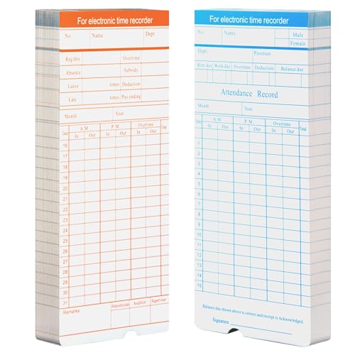 Volcora 100 Pack Time Cards for Employees 2 Sided 7.4 x 3.4" Sprint for Volcora Time Clock, Timecards Monthly for Time Recorder, Overtime and Total Hours Included - Image 1
