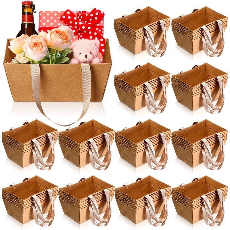Glenmal 72 Pcs Baskets for Gifts Waterproof Empty Kraft Basket Bulk with Handles 98 x 65 x 43 Gift Basket Empty to Fill for Wedding Party Christmas ValentinesBrown