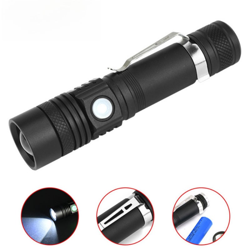 new T6 USB rechargeable outdoor daily portable telescopic zoom LED strong light long-range flashlight(Color boxed [hand TV color box 18650 battery]) - Image 2