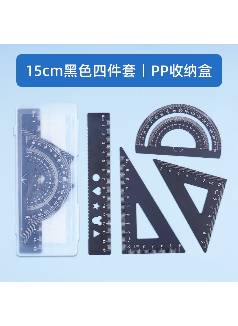 Generic Aluminum Alloy Ruler Set Custom Laser Engraved School Supplies Black-15cm 