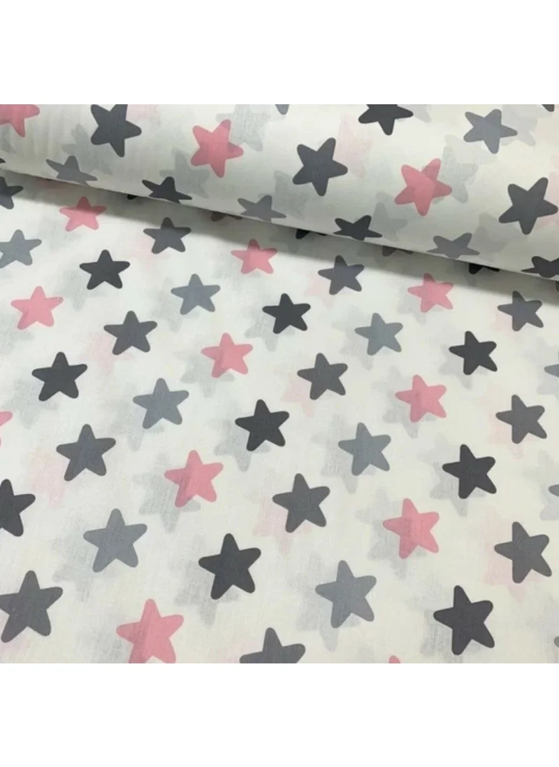 Bebek Özel Baby Special Cotton Baby and Kids Fitted Sheet with Big Pink Gray Stars 40 x 80 cm