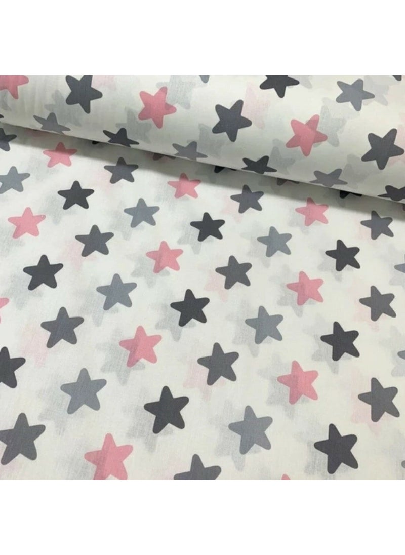 Bebek Özel Baby Special Cotton Baby and Kids Fitted Sheet with Big Pink Gray Stars 40 x 80 cm  - Image 2