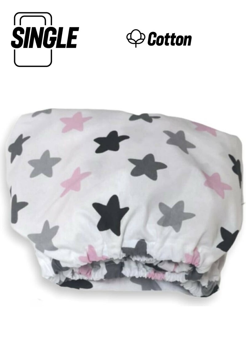 Bebek Özel Baby Special Cotton Baby and Kids Fitted Sheet with Big Pink Gray Stars 40 x 80 cm  - Image 1