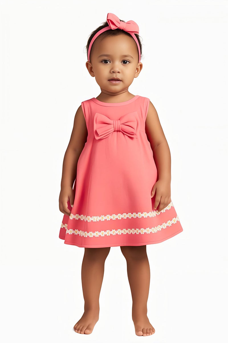 Quiltex Toddlers Girl 3 Pieces Textured Dress With Panty And Headband Set, Pink - Image 1