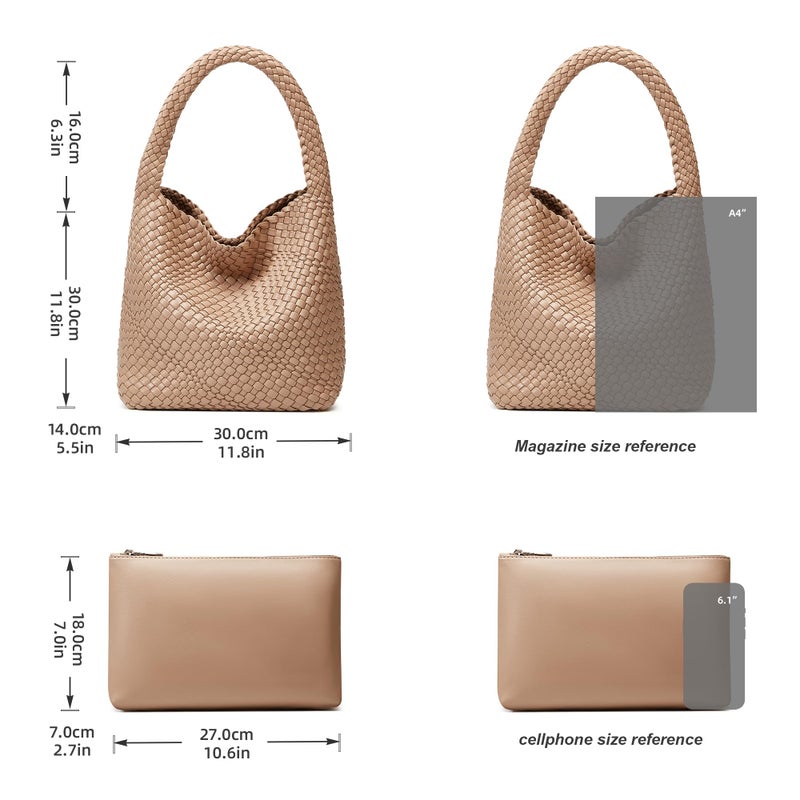 Sumrains Woven Tote Bag for Women: Handmade Vegan Leather Purse for Vacation - Lightweight & Magnetic Closure for Daily Use (Khaki) - Image 4