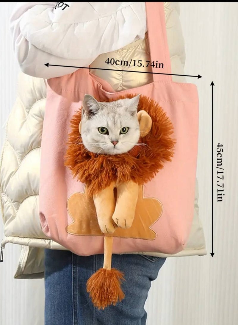 olive green portable shoulder bag for cats and small dogs with lion head design, stylish for outdoor adventure - Image 3