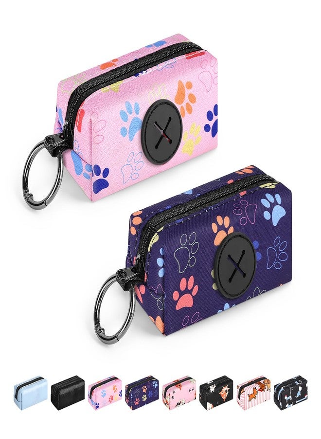 SIDESUGAR 2pack Dog Poop Bag Holder, Lightweight Zippered Dog Poop Bag Holders for Leashes, Reusable Small Puppy Pet Waste Bags Dispenser Pouch with Clip-On Paw Pink/Purple - Image 1