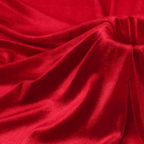 P Pothuiny Red Velvet Fabric by The Yard 5 Yards x 60 Inch Wide Luxury Soft Stretchy Velvet Cloth Fabric for Sewing Apparel Upholstery 90 Polyester 10 Spandex - Image 1