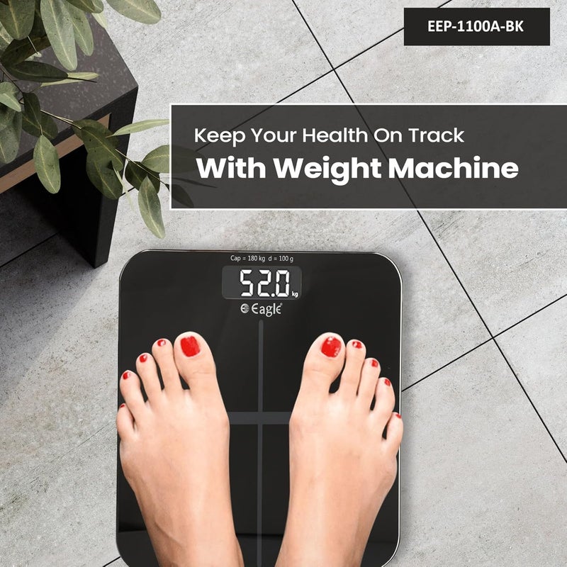 Eagle Personal Body Weighing Scale with 180 kg Capacity and Thick Tempered Glass, Digital Bathroom Weighing Scale with LCD Display & Step on Technology, 1 Year Warranty (Grey, EEP-1100A) - Image 5