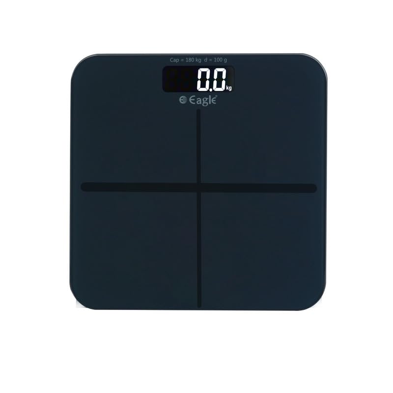 Eagle Personal Body Weighing Scale with 180 kg Capacity and Thick Tempered Glass, Digital Bathroom Weighing Scale with LCD Display & Step on Technology, 1 Year Warranty (Grey, EEP-1100A) - Image 1