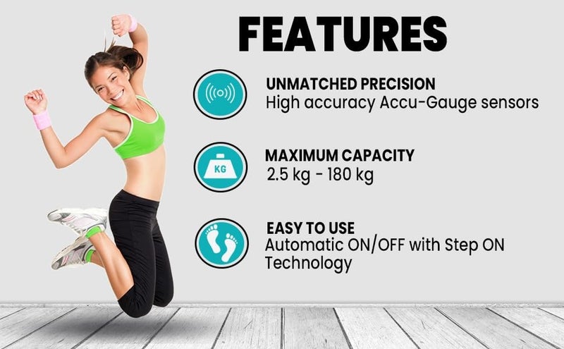 Eagle Personal Body Weighing Scale with 180 kg Capacity and Thick Tempered Glass, Digital Bathroom Weighing Scale with LCD Display & Step on Technology, 1 Year Warranty (Grey, EEP-1100A) - Image 3