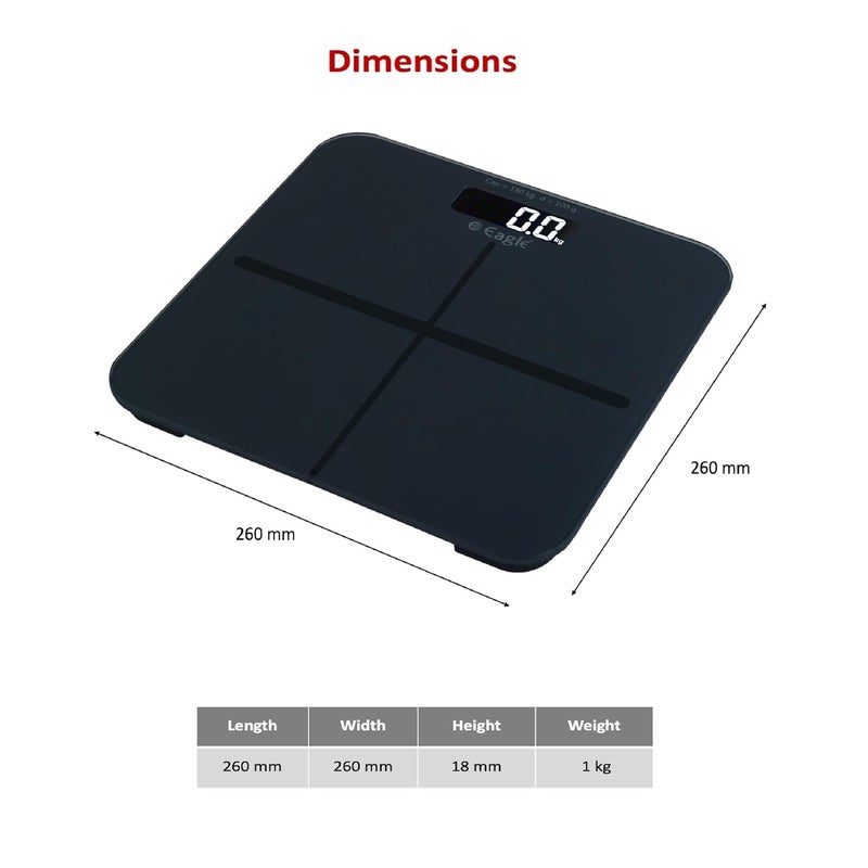 Eagle Personal Body Weighing Scale with 180 kg Capacity and Thick Tempered Glass, Digital Bathroom Weighing Scale with LCD Display & Step on Technology, 1 Year Warranty (Grey, EEP-1100A) - Image 2
