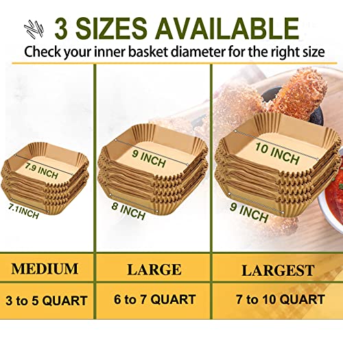 mutvle 10 Inch Largest Square Air Fryer Disposable Paper Liner, XXL 100Pcs Air Fryer Parchment Liners for 8QT or Bigger Air Fryer, Non-stick, Food Grade Baking Paper for Frying, Roasting and Microwave - Image 5