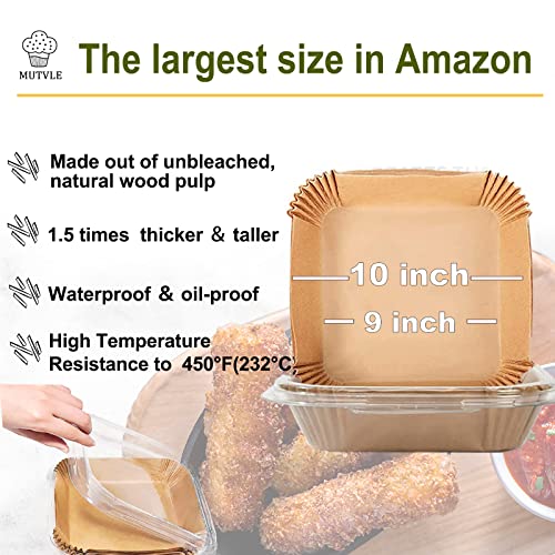 mutvle 10 Inch Largest Square Air Fryer Disposable Paper Liner, XXL 100Pcs Air Fryer Parchment Liners for 8QT or Bigger Air Fryer, Non-stick, Food Grade Baking Paper for Frying, Roasting and Microwave - Image 2