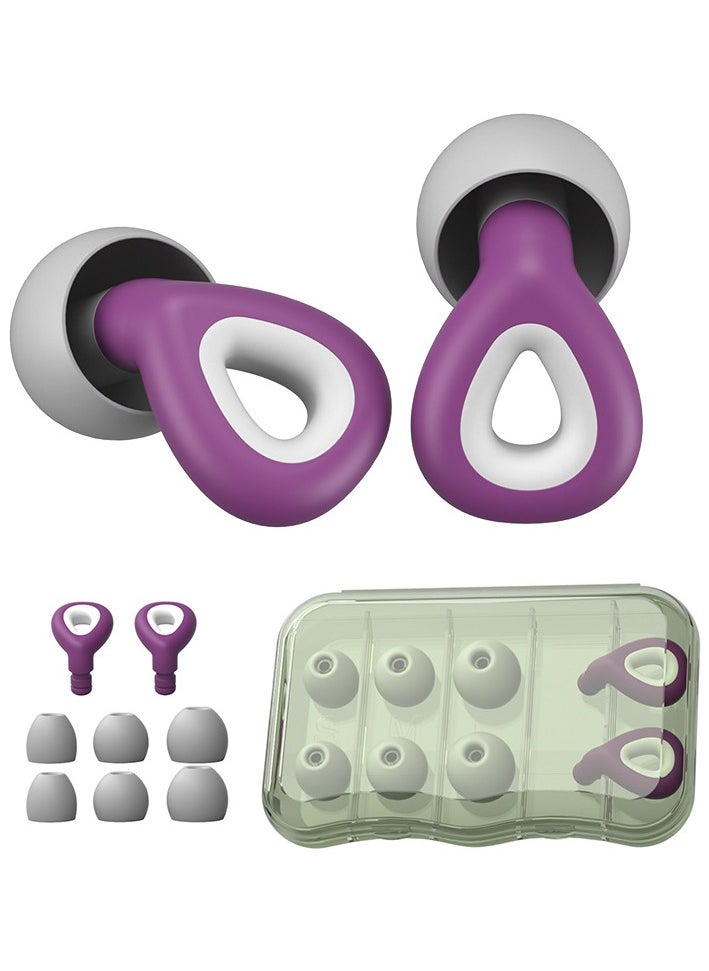 General Ear Plugs for Sleeping Noise Reduction Swimming Concert Loud Music, Reusable Soft Silicone Ear Plugs for Kids and Adults 6 Tips, S/M/L Hearing Protection (Purple)  - Image 1