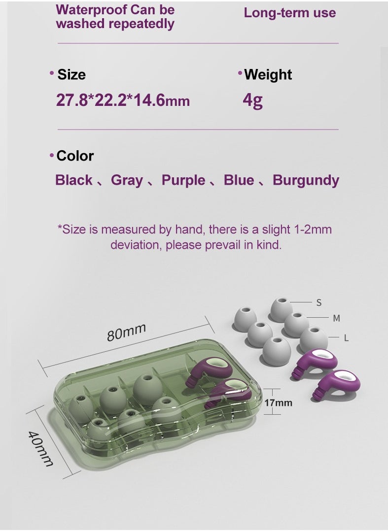 General Ear Plugs for Sleeping Noise Reduction Swimming Concert Loud Music, Reusable Soft Silicone Ear Plugs for Kids and Adults 6 Tips, S/M/L Hearing Protection (Purple)  - Image 2