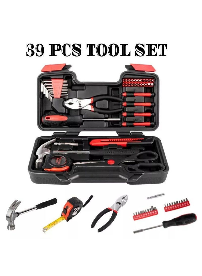 LOOPITYS 39-Piece Tool Set General Household/Garage/Office Hand Tool kit With Plastic Storage Toolbox Case - Image 1