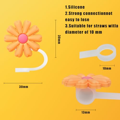 LUBNYSO 5Pcs warm tones Flower Silicone Straw Cover Cap for Stanley Cup, Reusable 10mm (0.4in) - Image 4