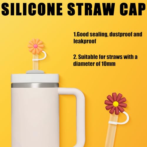 LUBNYSO 5Pcs warm tones Flower Silicone Straw Cover Cap for Stanley Cup, Reusable 10mm (0.4in) - Image 2