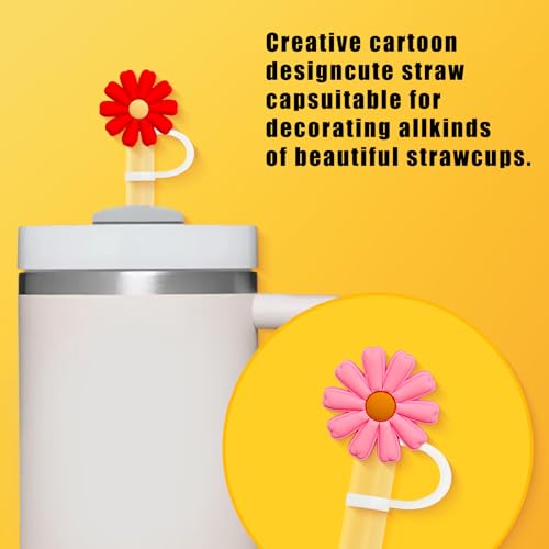 LUBNYSO 5Pcs warm tones Flower Silicone Straw Cover Cap for Stanley Cup, Reusable 10mm (0.4in) - Image 3