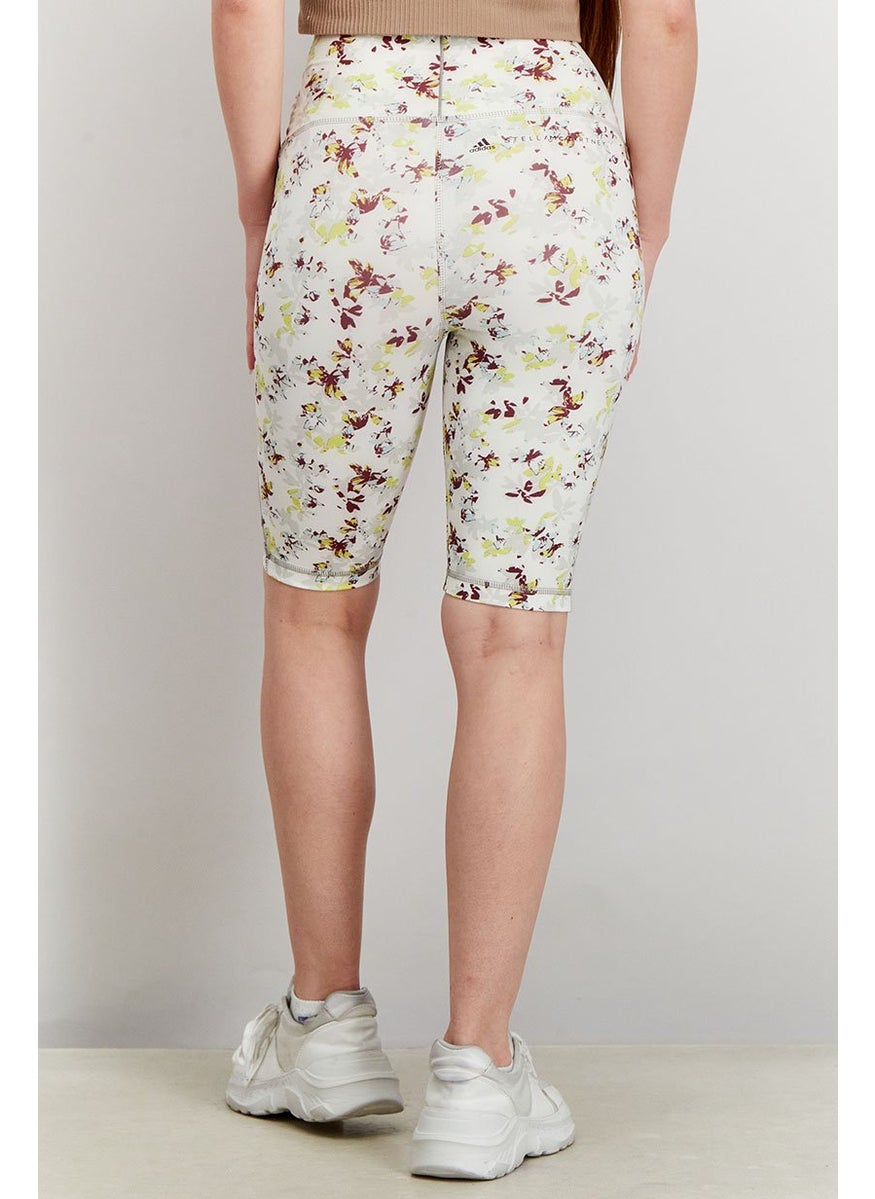Adidas - Women Sportswear Fit True Purpose Allover Print Cycling Tights, White and Purple and Lime - Image 1
