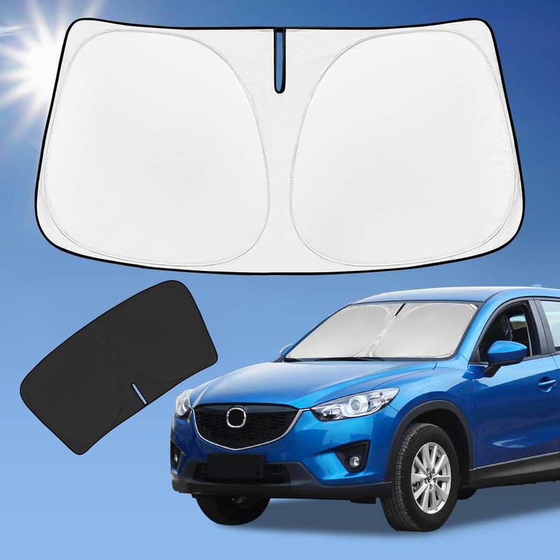 ZOIBV for Mazda CX-5 2013-2016 Sun Shade Sunshade Windshield Cover, 4-Layer Front Window Shade Custom Fit CX5 2013 2014 2015 2016 Sun Visor 240T Foldable Shade Blocks UV Rays Cooler Car Accessories - Image 1