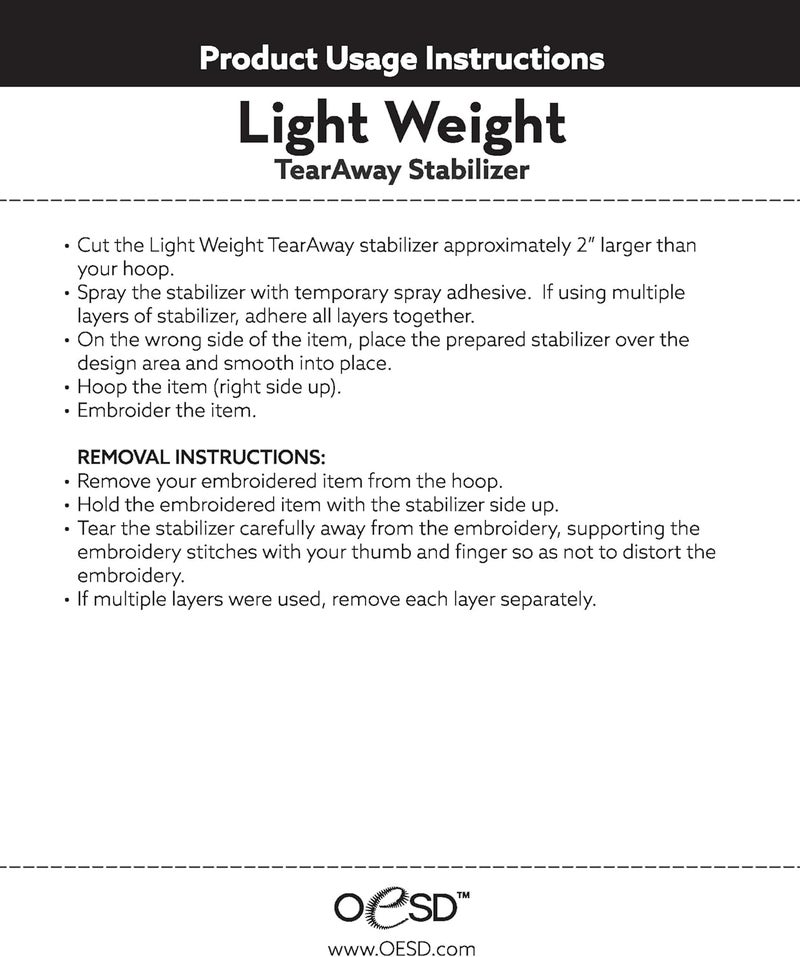 OESD OESD Light Weight Tear Away Embroidery Stabilizer 10 x 10 Yd Roll  - Image 3