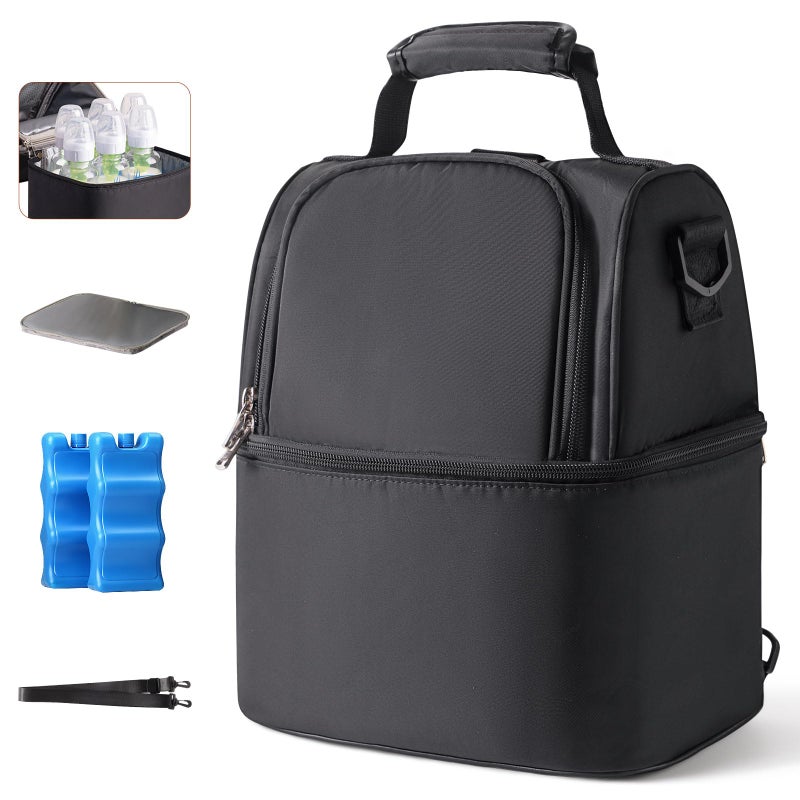 حقيبة تبريد حليب الثدي NCVI مع 2 عبوة ثلج حقيبة مضخة الثدي مع مبرد تتسع لـ 6 زجاجات حقيبة سفر لحليب الثدي للأمهات المرضعات