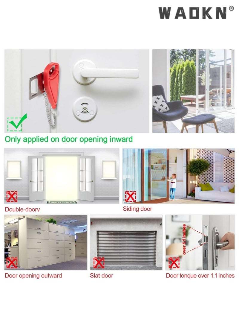 WAOKN Portable Door Lock-2 Pack Solid Heavy Duty Lock Anti-theft Door Stopper for Additional Privacy and Safety in Hotel,Apartment,Prevent Unauthorized Entry in Traveling, Apartment (Black Red）  - Image 5