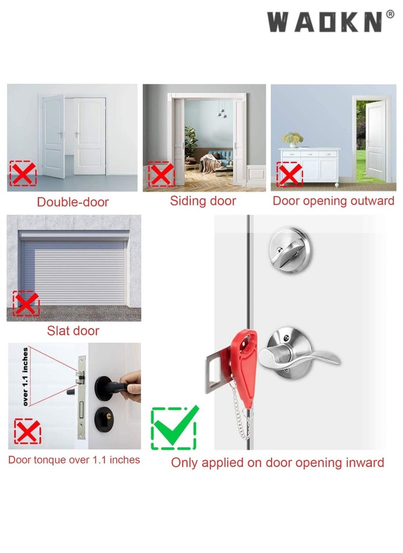 WAOKN Portable Door Lock-2 Pack Solid Heavy Duty Lock Anti-theft Door Stopper for Additional Privacy and Safety in Hotel,Apartment,Prevent Unauthorized Entry in Traveling, Apartment (Black Red）  - Image 4