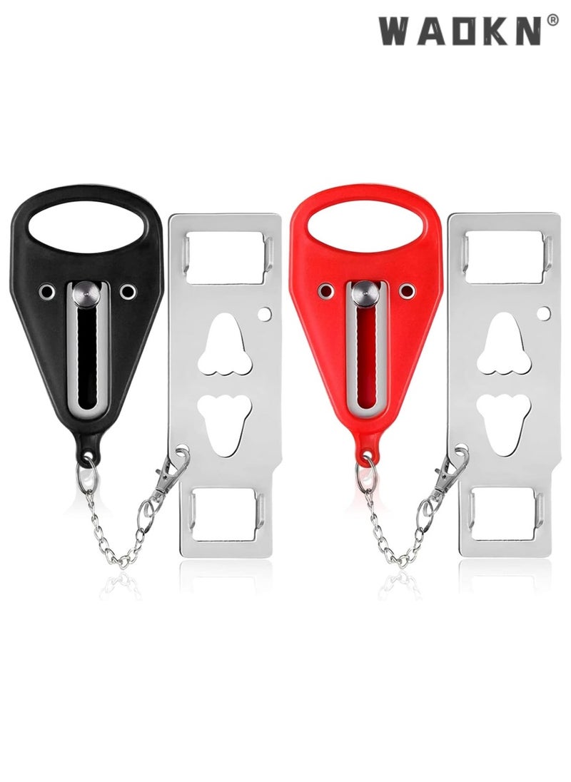 WAOKN Portable Door Lock-2 Pack Solid Heavy Duty Lock Anti-theft Door Stopper for Additional Privacy and Safety in Hotel,Apartment,Prevent Unauthorized Entry in Traveling, Apartment (Black Red）  - Image 1