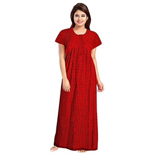 YUKATA Women's Cotton Printed Ankle Length Nighty - Free Size (Pack of 2) (Free Size, RED&Yellow) - Image 2