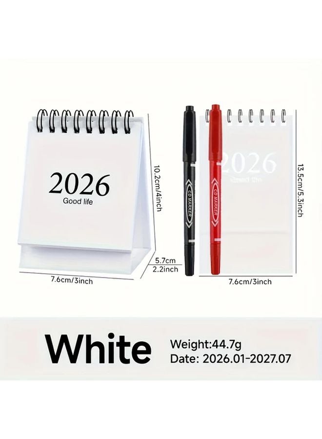 2026 2027 تقويم مكتبي أزرق صغير مع أقلام ماركر مزدوجة الرأس باللونين الأسود والأحمر - Image 3